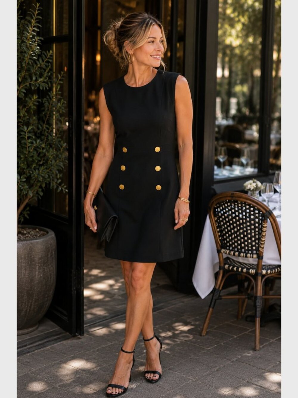 db Nautical Style Black Sleeveless Dress Gold Button Detail Size 12